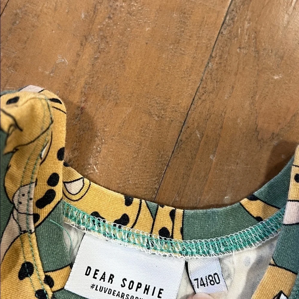 Dear Sophie Leo dress green drop waist leopard print graphic organic 9-12 months